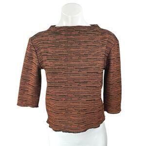 Zara Women's Brown Black Half Sleeve Knit Mock Neck Cropped Sweater Top Size M